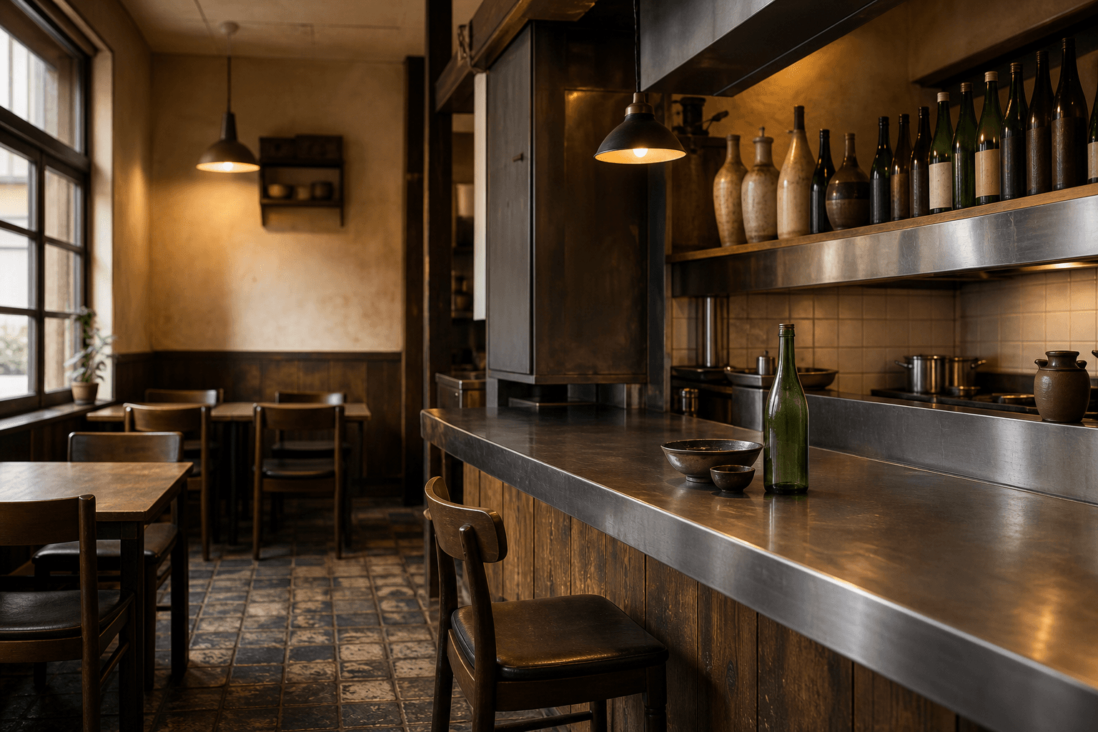 Hinoki counter at Omote, set for service